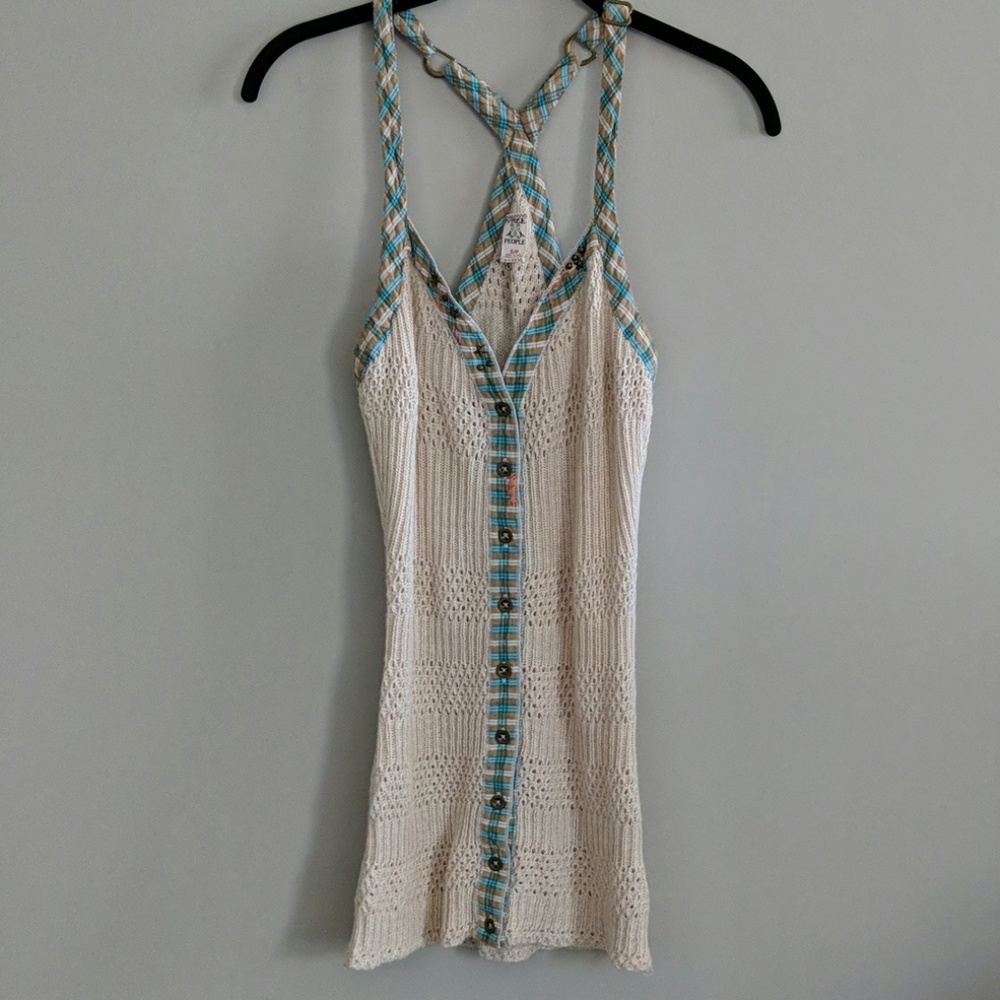 Free People Knit Tank Top Tan Button Down Size S - Picture 1 of 7